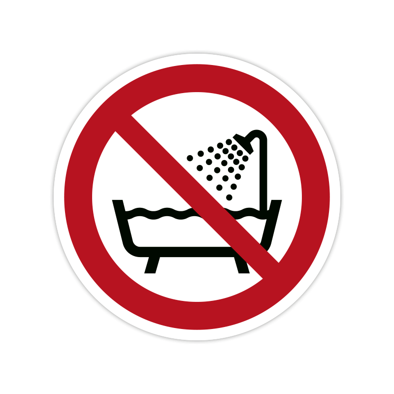 Verbotszeichen P026 Verbot, dieses Gerät in der Badewanne, Dusche oder über mit Wasser gefülltem Waschbecken zu benutzen Verbotszeichen P026 Verbot, dieses Gerät in der Badewanne, Dusche oder über mit Wasser gefülltem Waschbecken zu benutzen