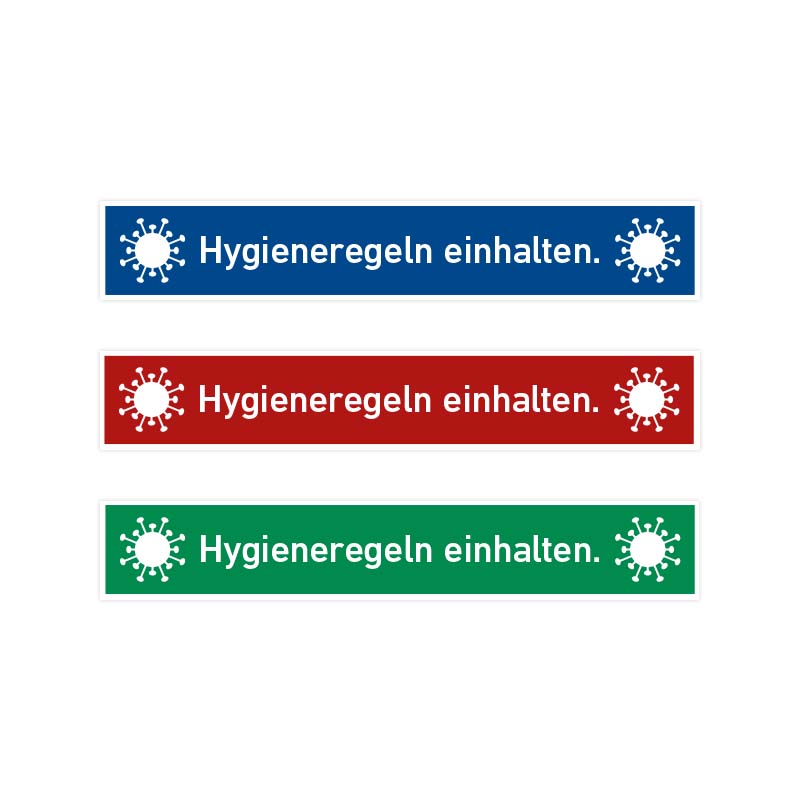 Bodenaufkleber, Streifen: Hygieneregeln einhalten. Bodenaufkleber, Streifen: Hygieneregeln einhalten.