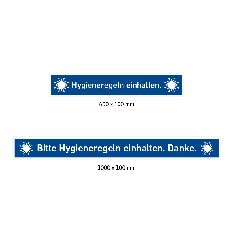 Bodenaufkleber, Streifen: Hygieneregeln einhalten. Bodenaufkleber, Streifen: Hygieneregeln einhalten. (blau)