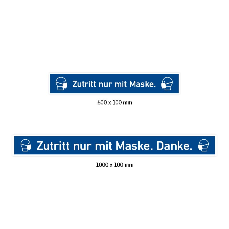 Bodenaufkleber, Streifen: Zutritt nur mit Maske. Bodenaufkleber, Streifen: Zutritt nur mit Maske. (blau)