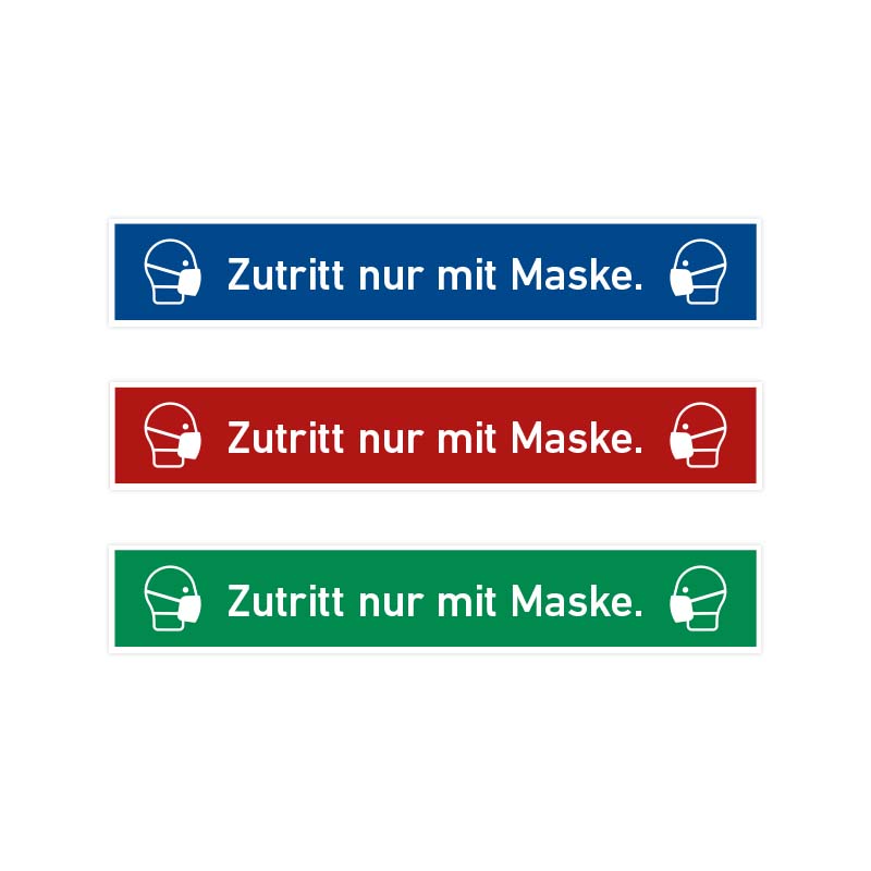 Bodenaufkleber, Streifen: Zutritt nur mit Maske. Bodenaufkleber, Streifen: Zutritt nur mit Maske.