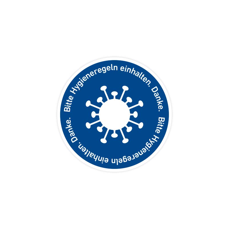 Bodenaufkleber, rund: Bitte Hygieneregeln einhalten. Danke. Bodenaufkleber, rund: Bitte Hygieneregeln einhalten. Danke. (blau)