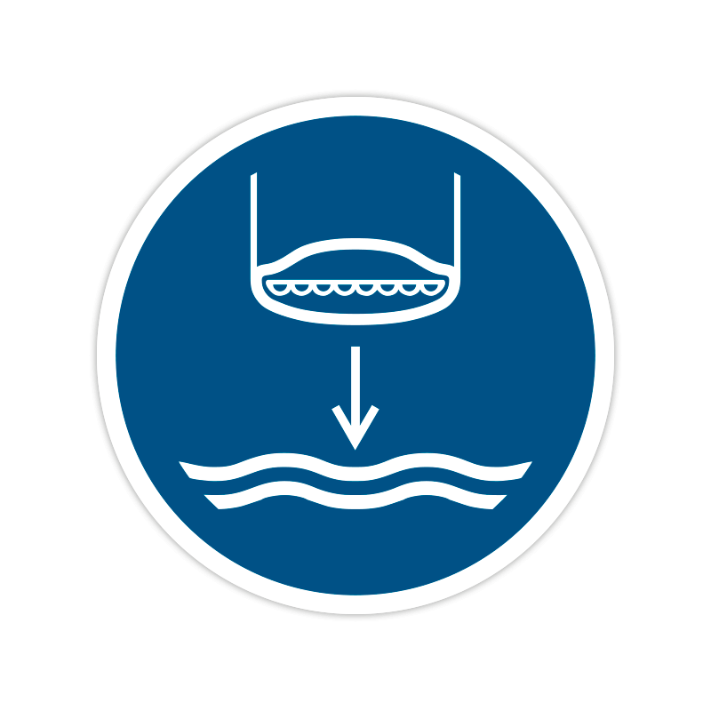 Gebotszeichen M039 Rettungsboot fieren beim Aussetzvorgang