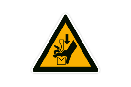 Warnzeichen W030 Warnung vor Quetschgefahr der Hand zwischen den Werkzeugen einer Presse